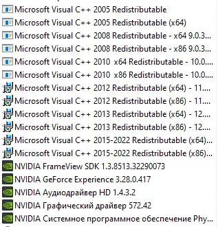 Installed Visual C++ packages and NVIDIA drivers