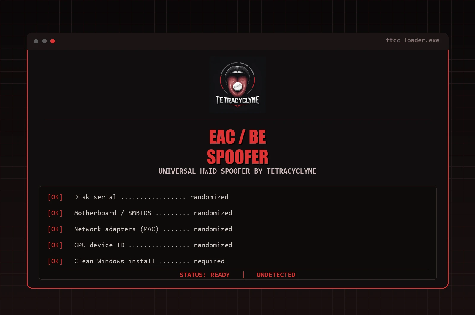 TETRACYCLYNE EAC-BE SPOOFER HWID Spoofer screenshot 1