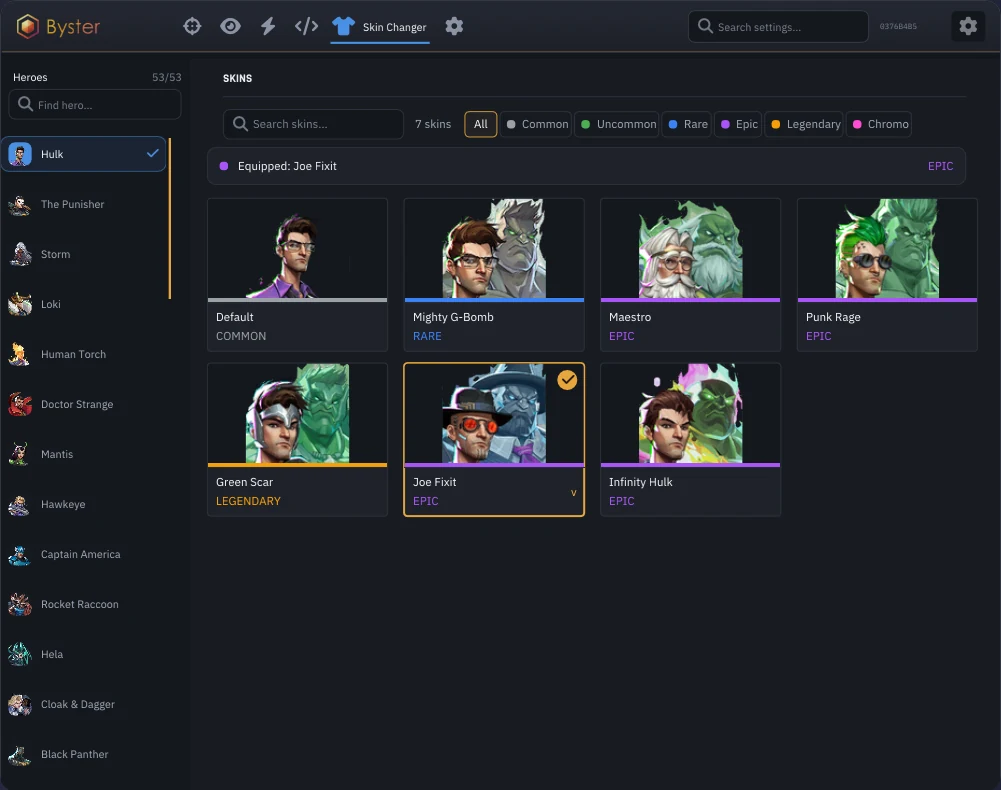 Byster Skin Changer for Marvel Rivals: hero skin library